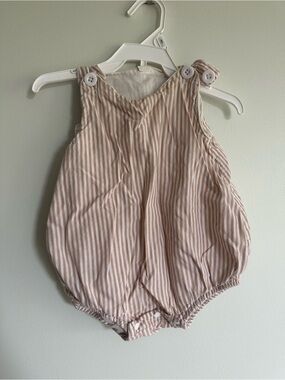 Striped Tan and Cream Baby Romper Gender Neutral Picnic Beige Baby Summer